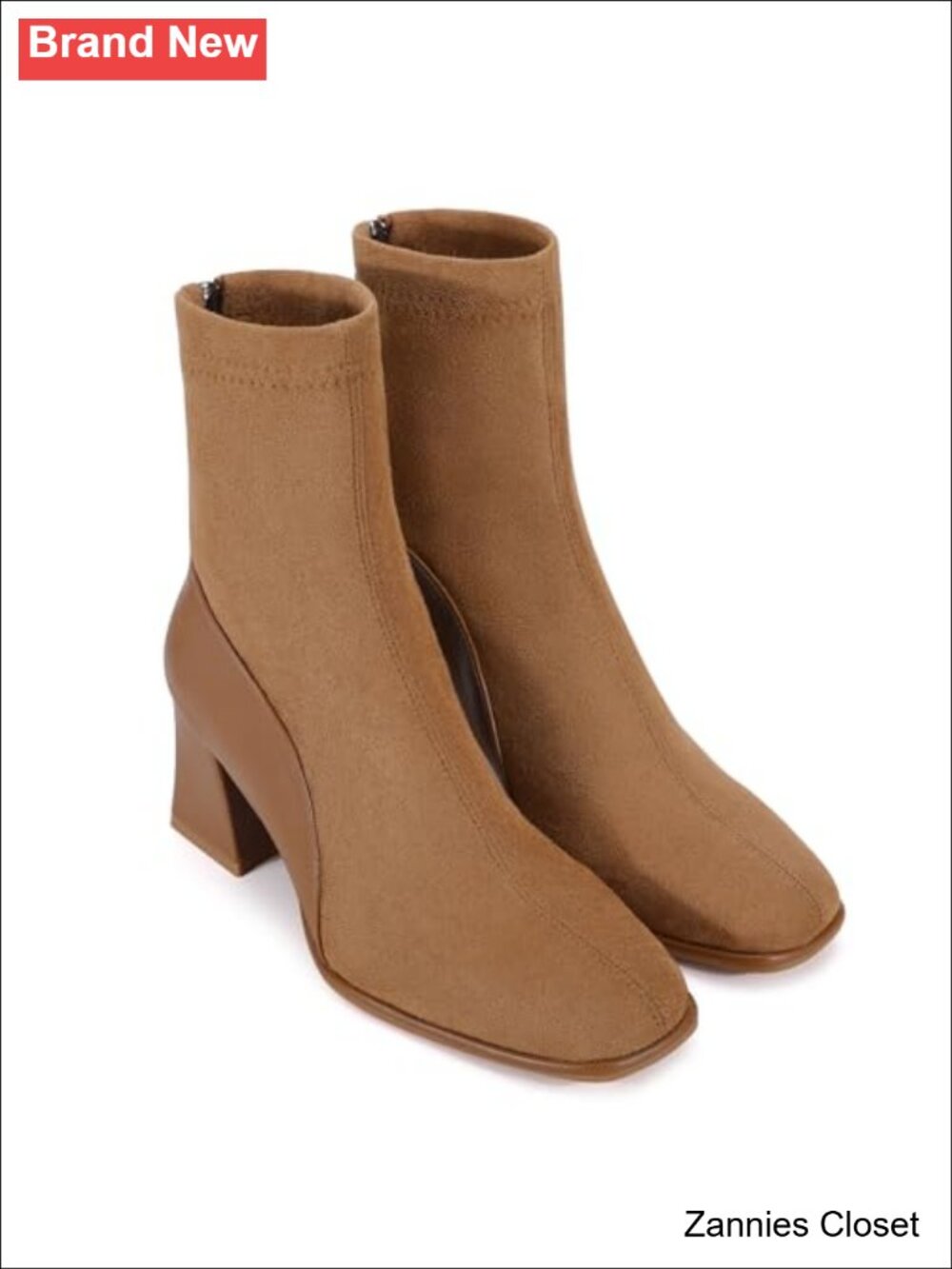 ✨ Square Toe Ankle Boots Block Heel Chelsea Booties Faux Suede